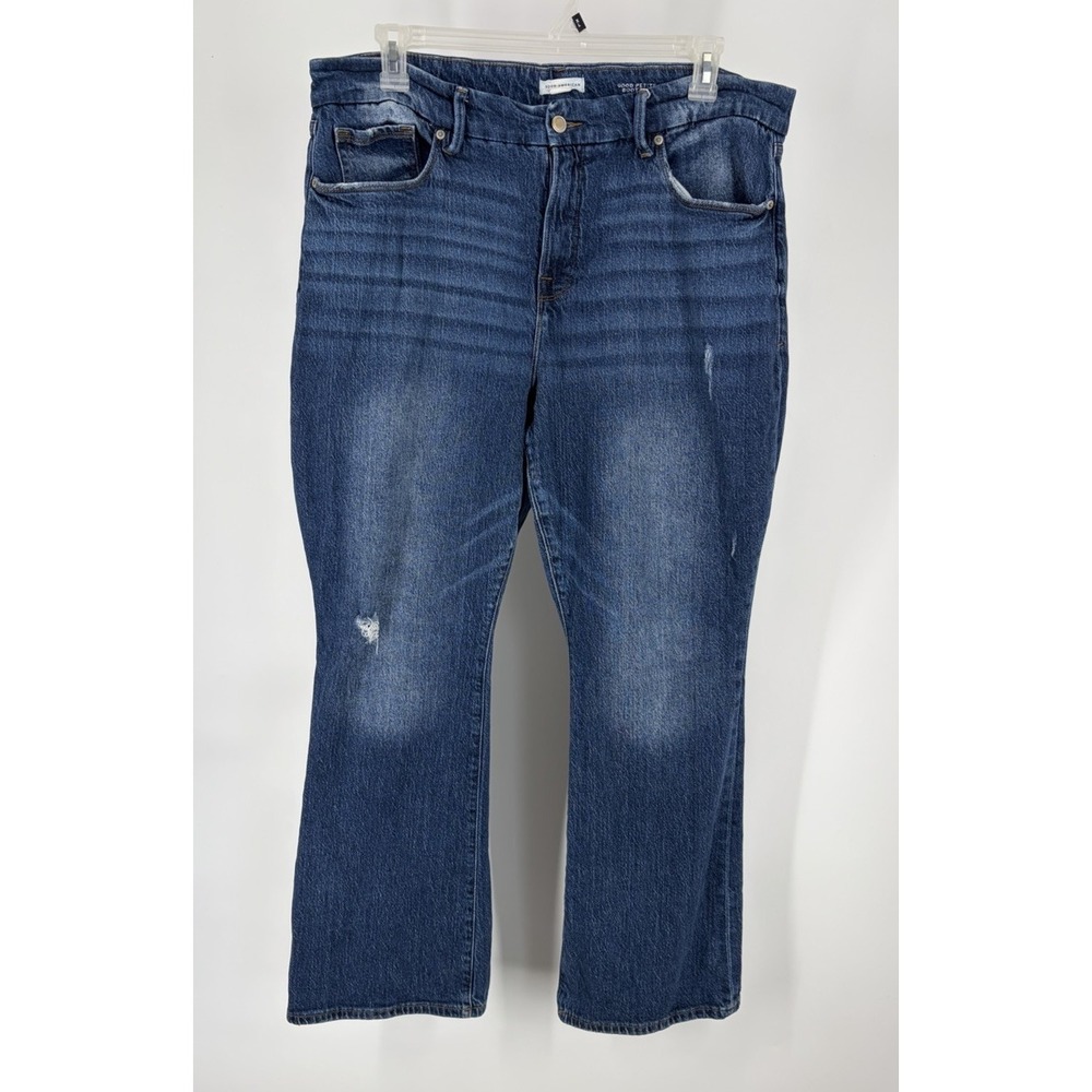Good American Jeans Women 18 good petite Bootcut Blue Denim Stretch Mid Rise